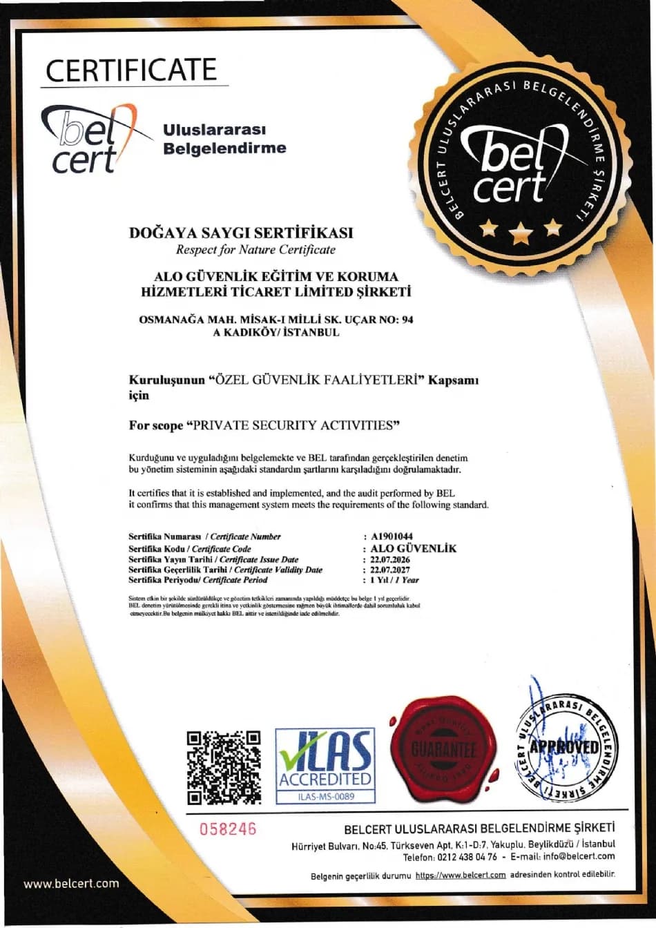 Doğaya Saygı Sertifikası belgesi – belge no A1901044